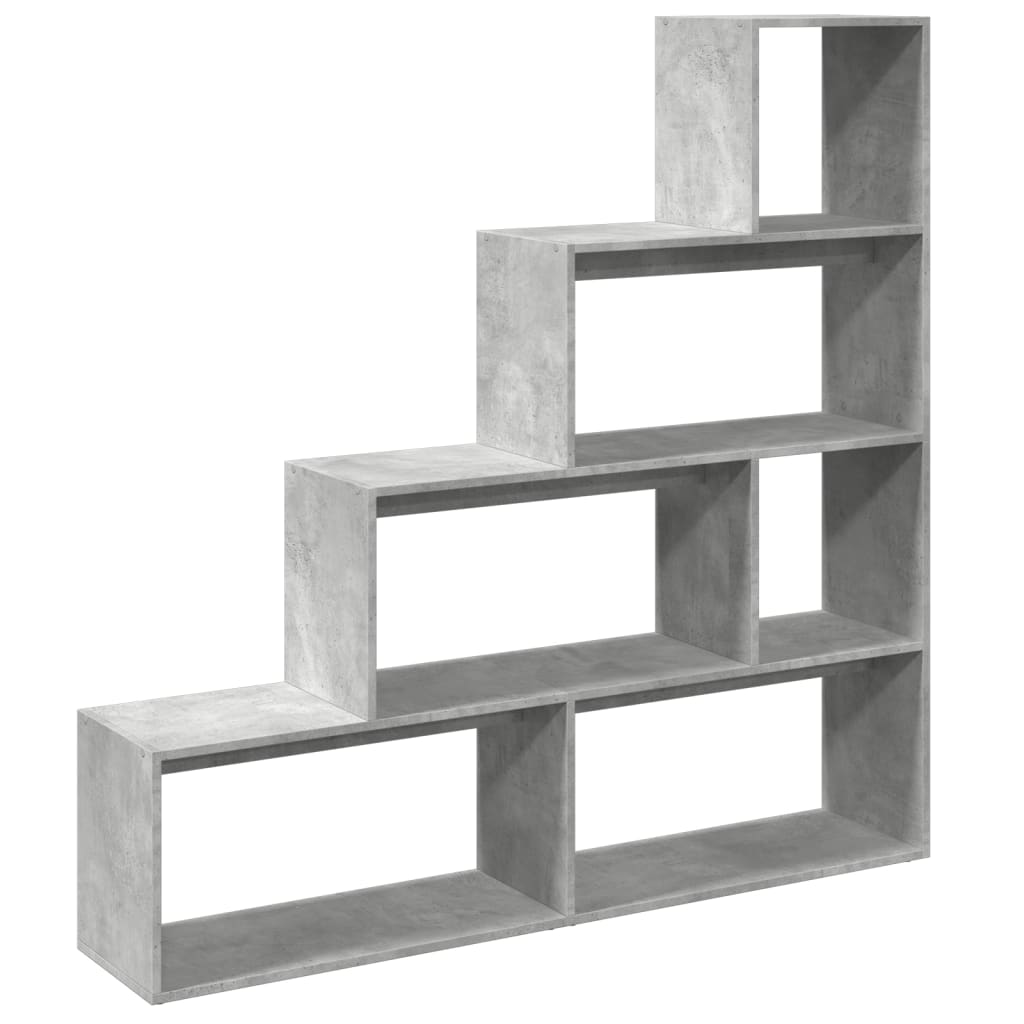 Bibliothèque séparateur de pièce 4 niveaux gris béton 143,5x29x143,5 cm