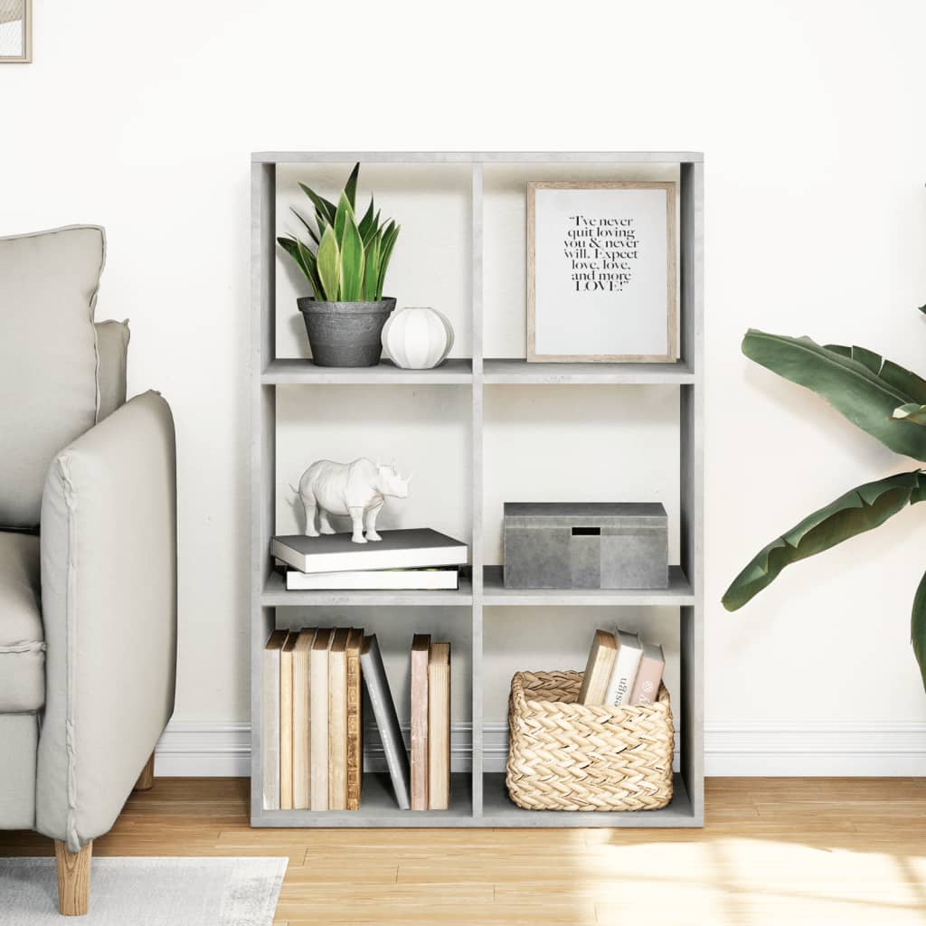 Room Divider Bookcase Concrete Grey 69.5x29x103.5 cm Wood Material