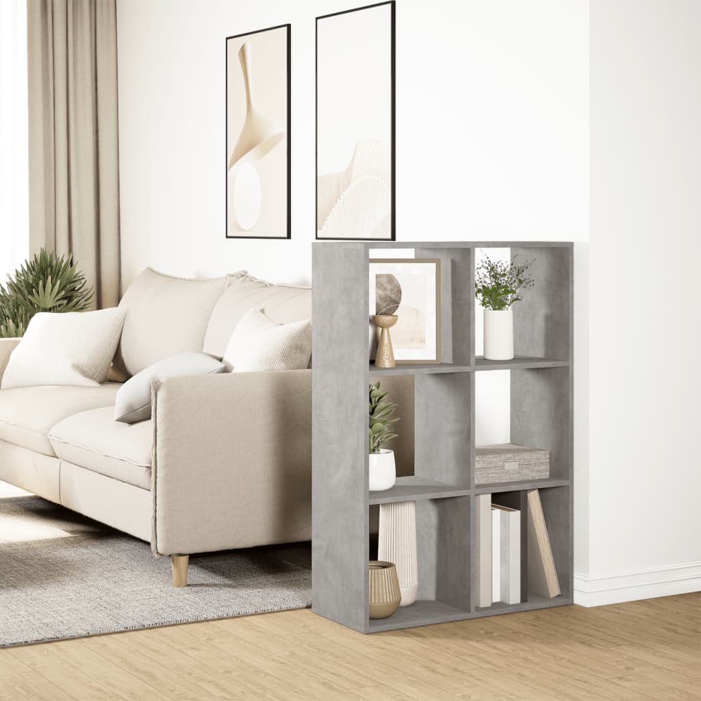 Room Divider Bookcase Concrete Grey 69.5x29x103.5 cm Wood Material