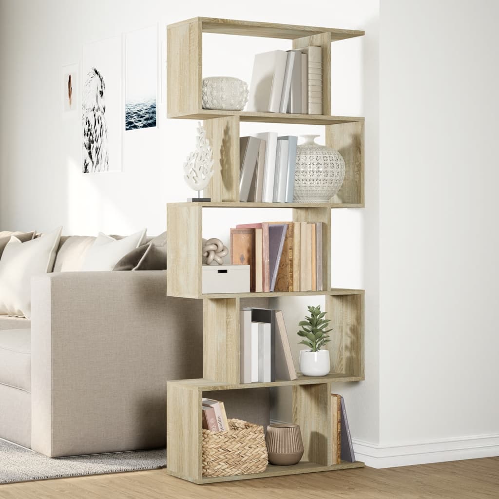 Bibliothèque séparateur de pièce 5 niveaux chêne Sonoma 70x24x161 cm