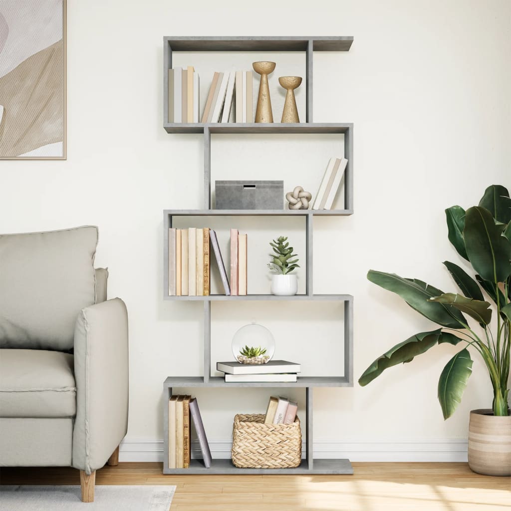 Bibliothèque séparateur de pièce 5 niveaux gris béton 70x24x161 cm
