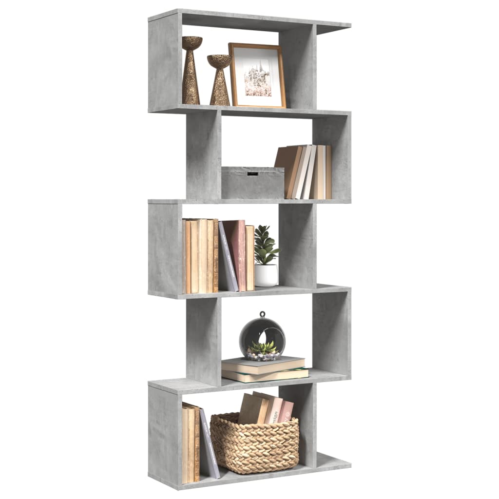 Bibliothèque séparateur de pièce 5 niveaux gris béton 70x24x161 cm