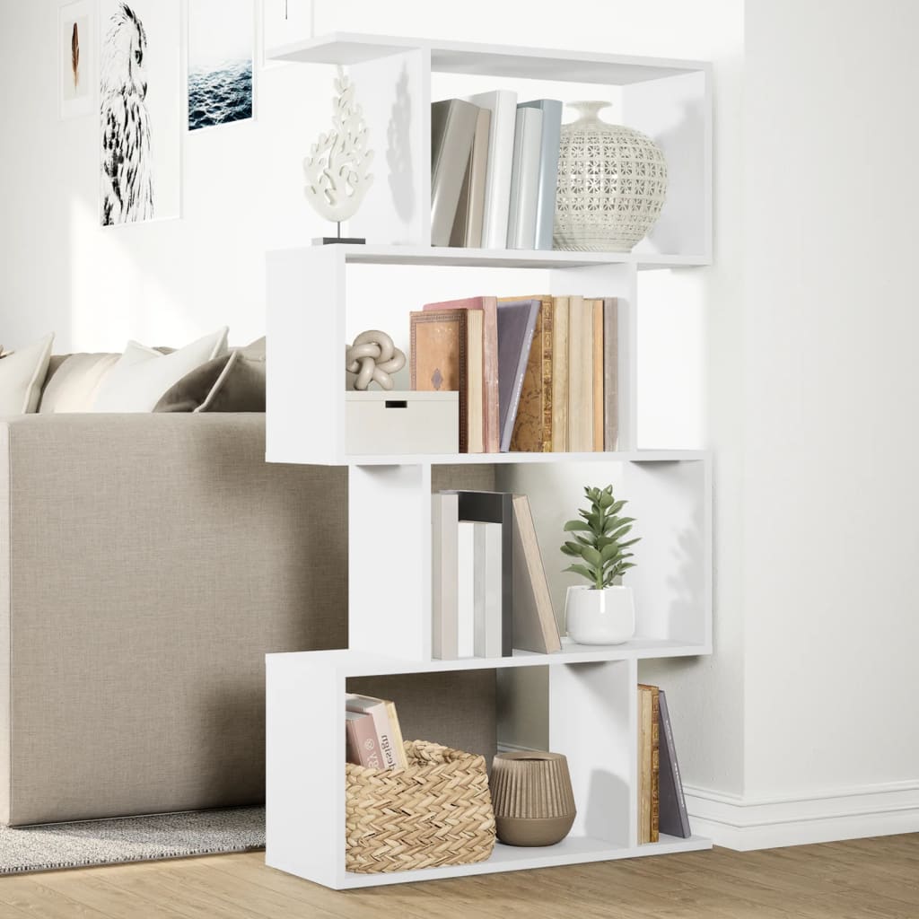 Bibliothèque séparateur de pièce 4 étagères blanc 70x24x129 cm matériau bois