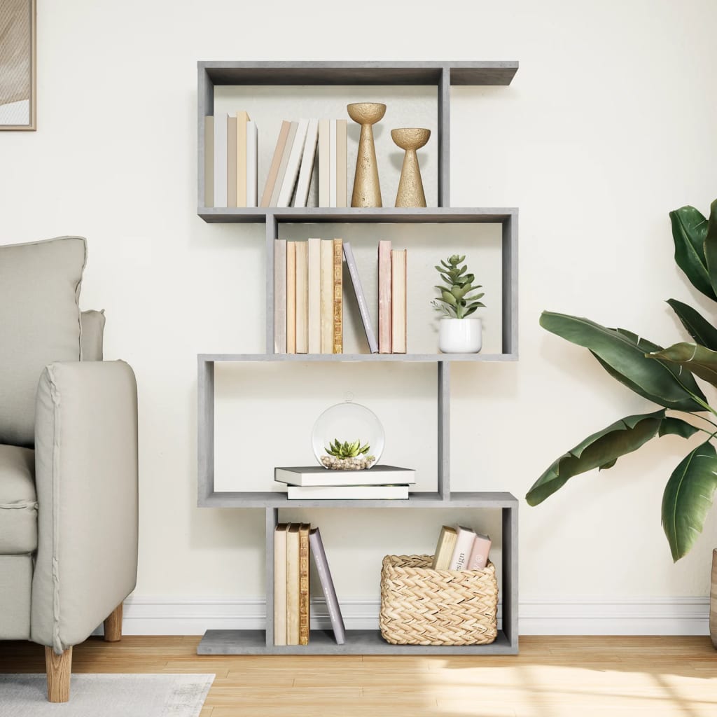 Bibliothèque séparateur de pièce 4 étagères gris béton 70x24x129 cm