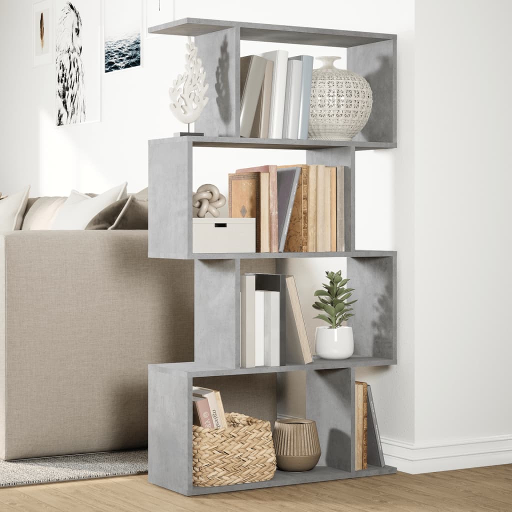Bibliothèque séparateur de pièce 4 étagères gris béton 70x24x129 cm