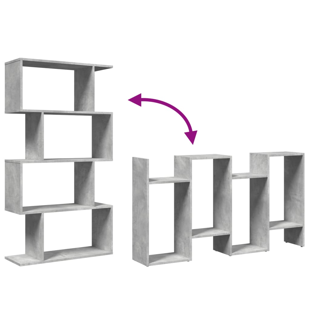 Bibliothèque séparateur de pièce 4 étagères gris béton 70x24x129 cm