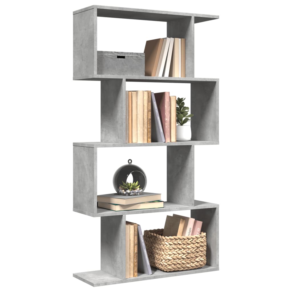 Bibliothèque séparateur de pièce 4 étagères gris béton 70x24x129 cm