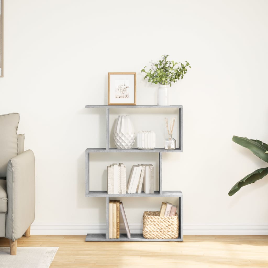 Bibliothèque séparateur de pièce 3 compartiments gris béton 70x24x97 cm