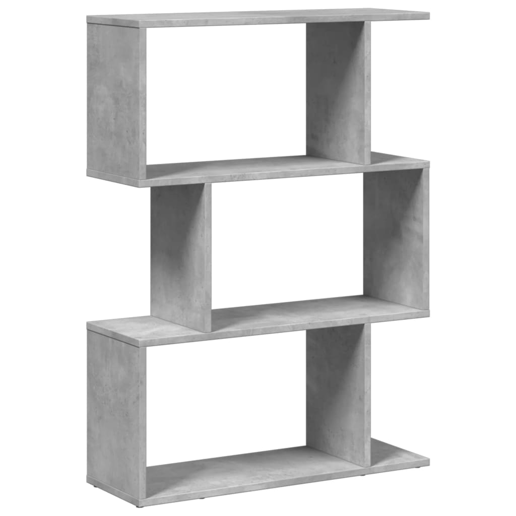 Bibliothèque séparateur de pièce 3 compartiments gris béton 70x24x97 cm