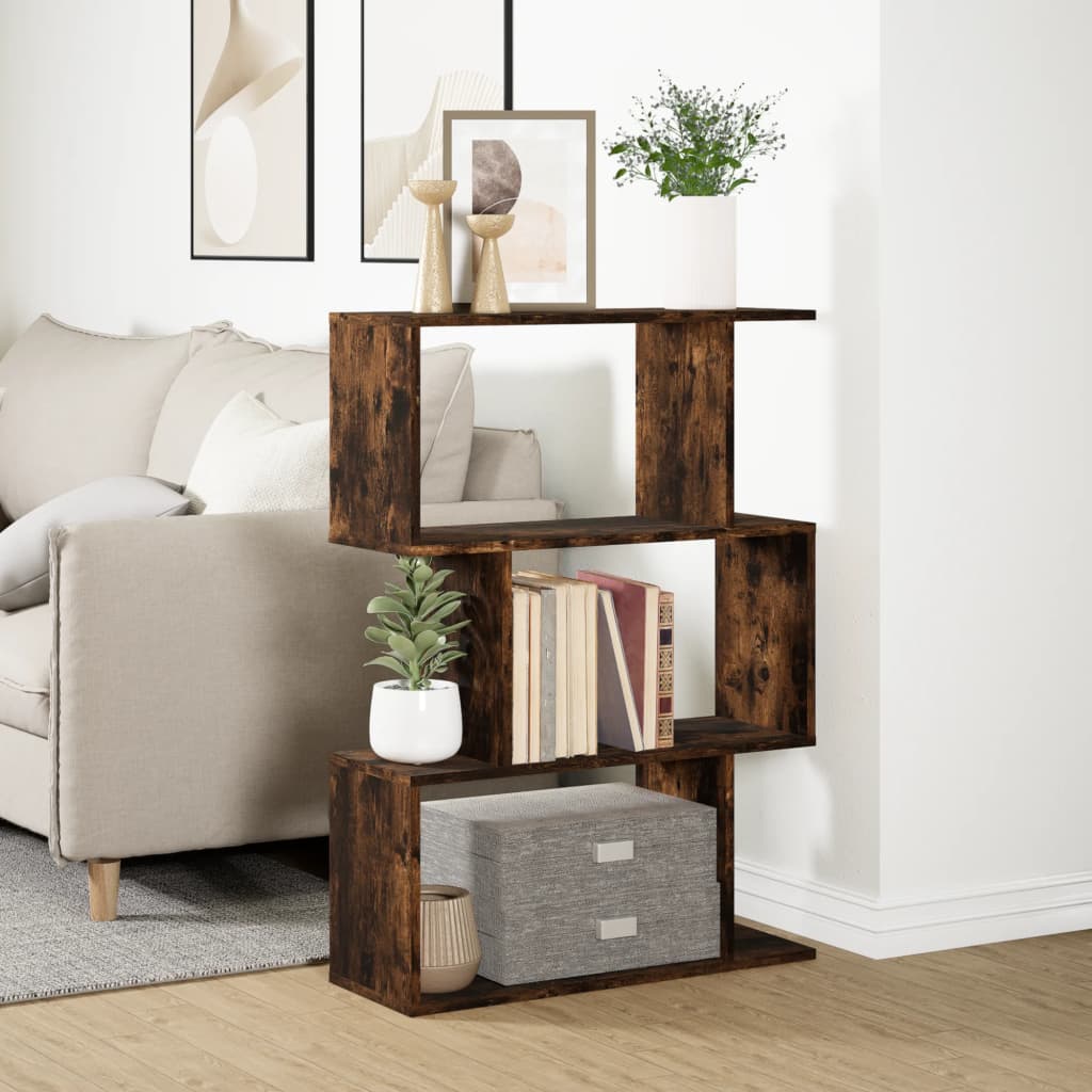 Bibliothèque séparateur de pièce 3 compartiments chêne fumé 70x24x97 cm