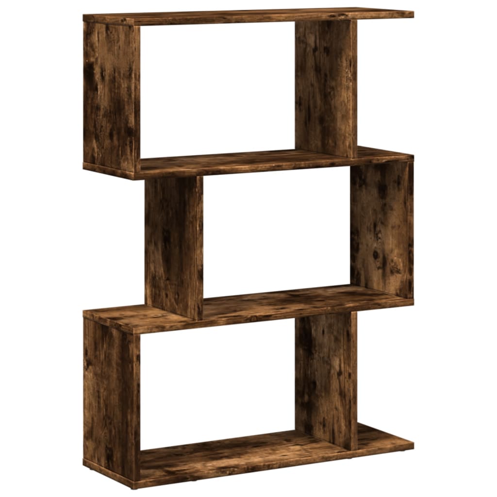 Bibliothèque séparateur de pièce 3 compartiments chêne fumé 70x24x97 cm