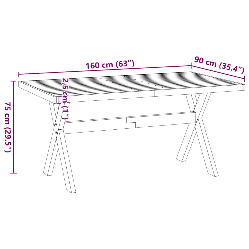 Table à manger NOAIN pieds en X 160x90x75 cm pin massif