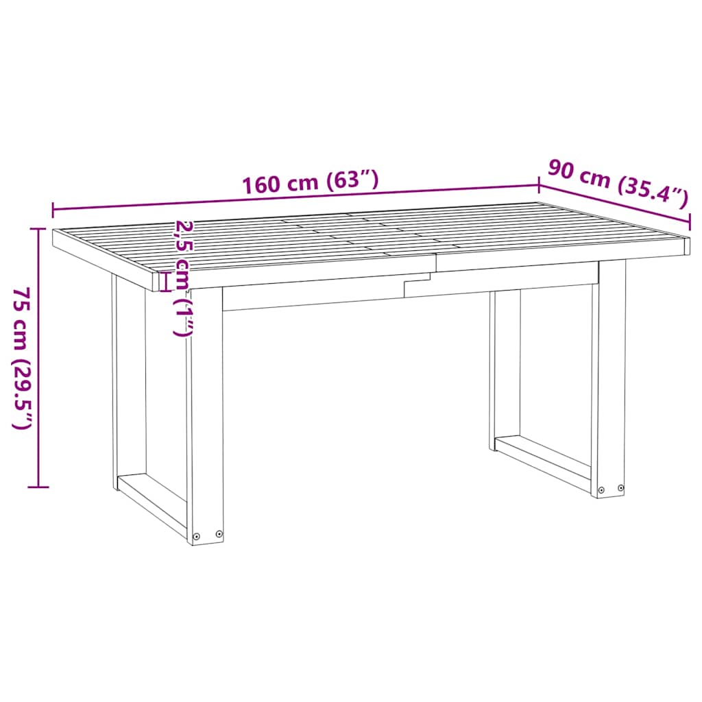Table à manger NOAIN pieds en U 160x90x75 cm bois de pin massif