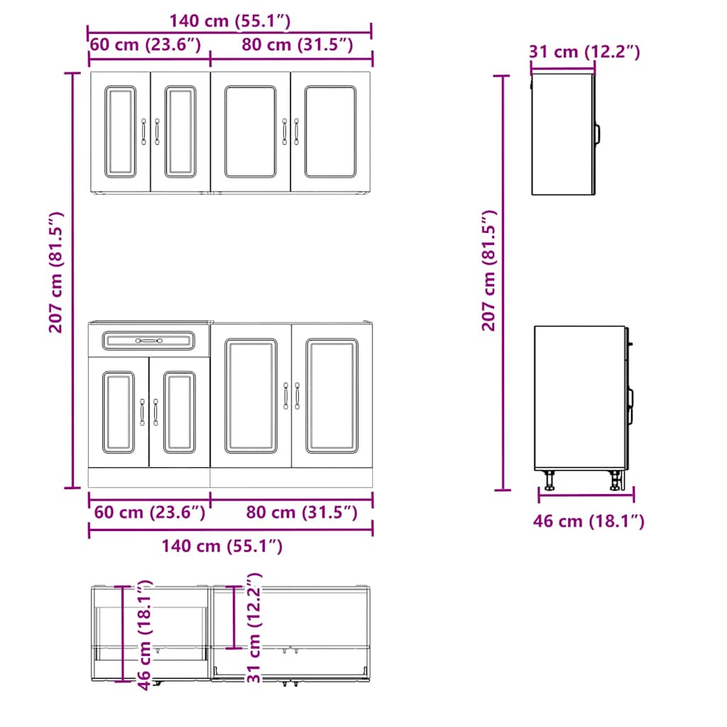 4-piece kitchen cabinet set Kalmar Black wood-based panel
