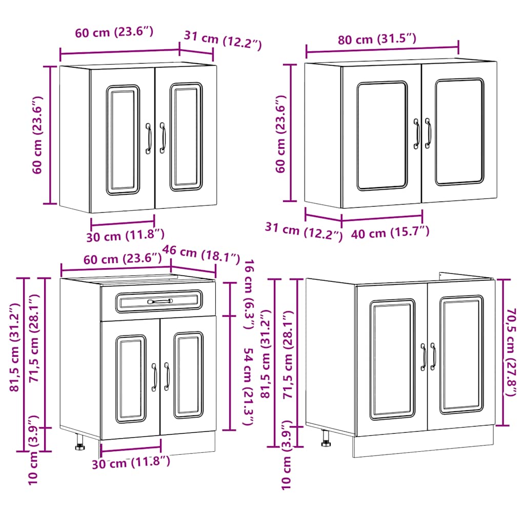 4-piece kitchen cabinet set Kalmar Sonoma oak wood-based material