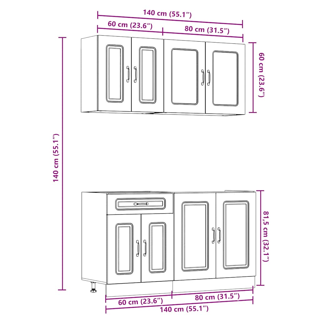 4-piece kitchen cabinet set Kalmar Sonoma oak wood-based material
