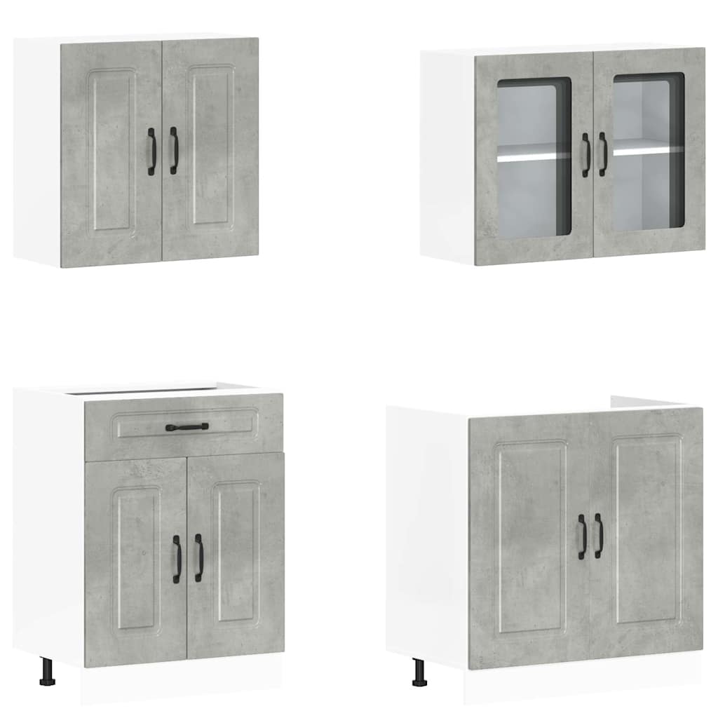 4-piece kitchen cabinet set Kalmar concrete grey wood-based panel