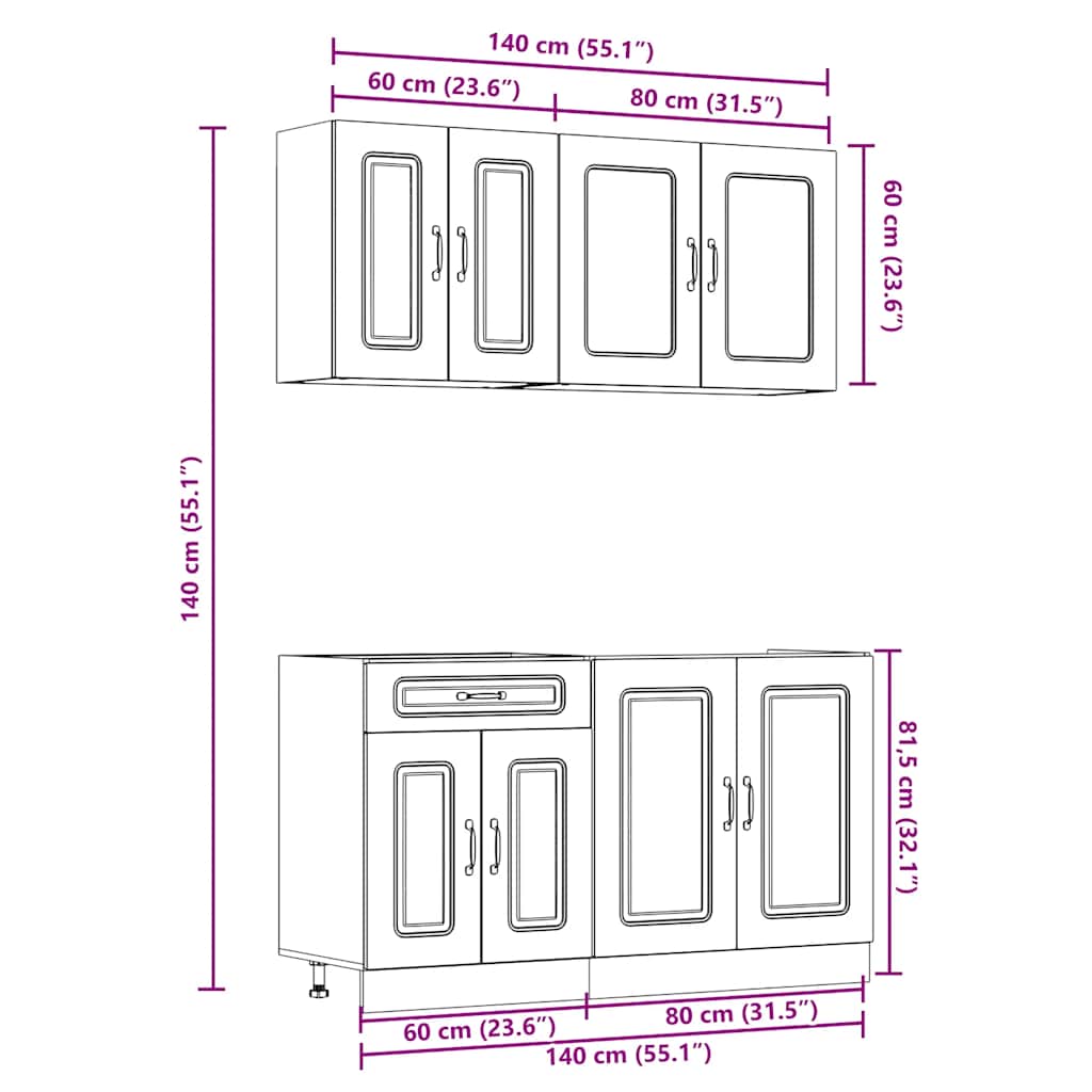 4-piece kitchen cabinet set Kalmar concrete grey wood-based panel