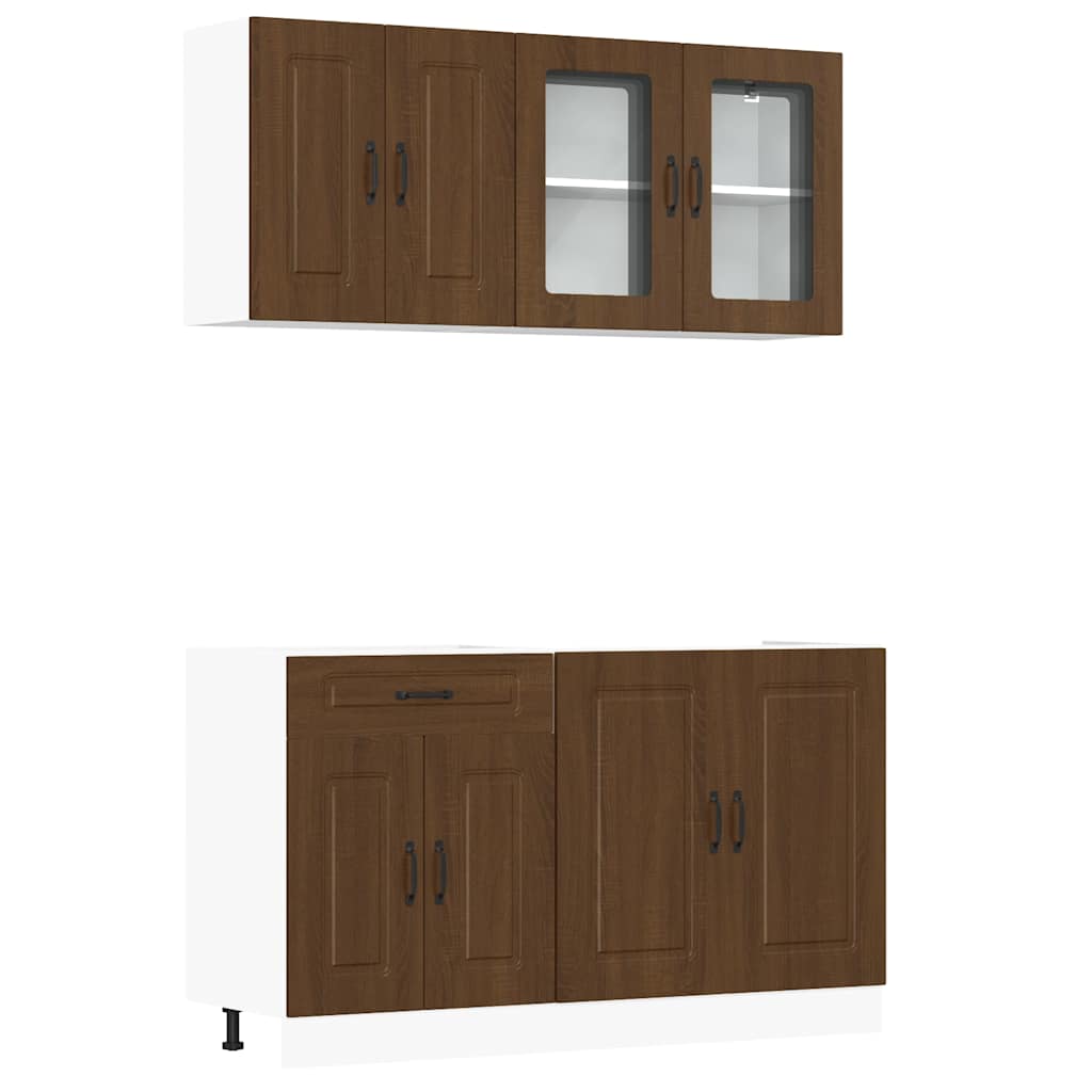 4-piece kitchen cabinet set brown oak look wood material