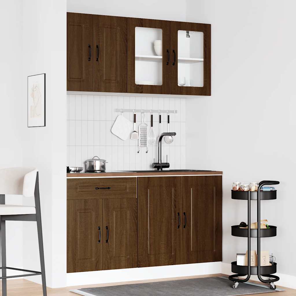 4-piece kitchen cabinet set brown oak look wood material