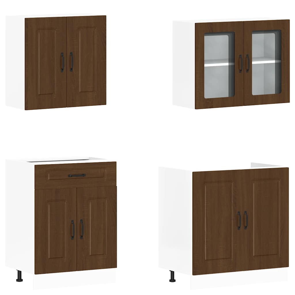 4-piece kitchen cabinet set brown oak look wood material