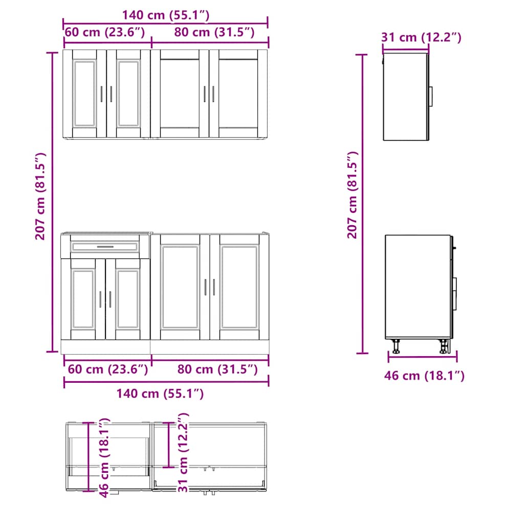 4-piece kitchen cabinet set Kalmar Black wood-based panel