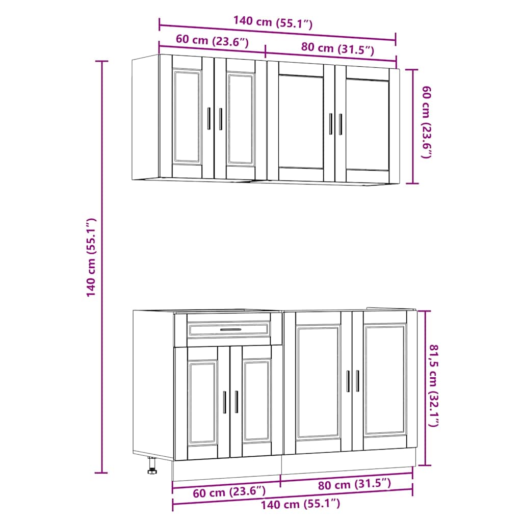 4-tlg. Küchenschrank-Set Kalmar Artisan-Eiche Holzwerkstoff