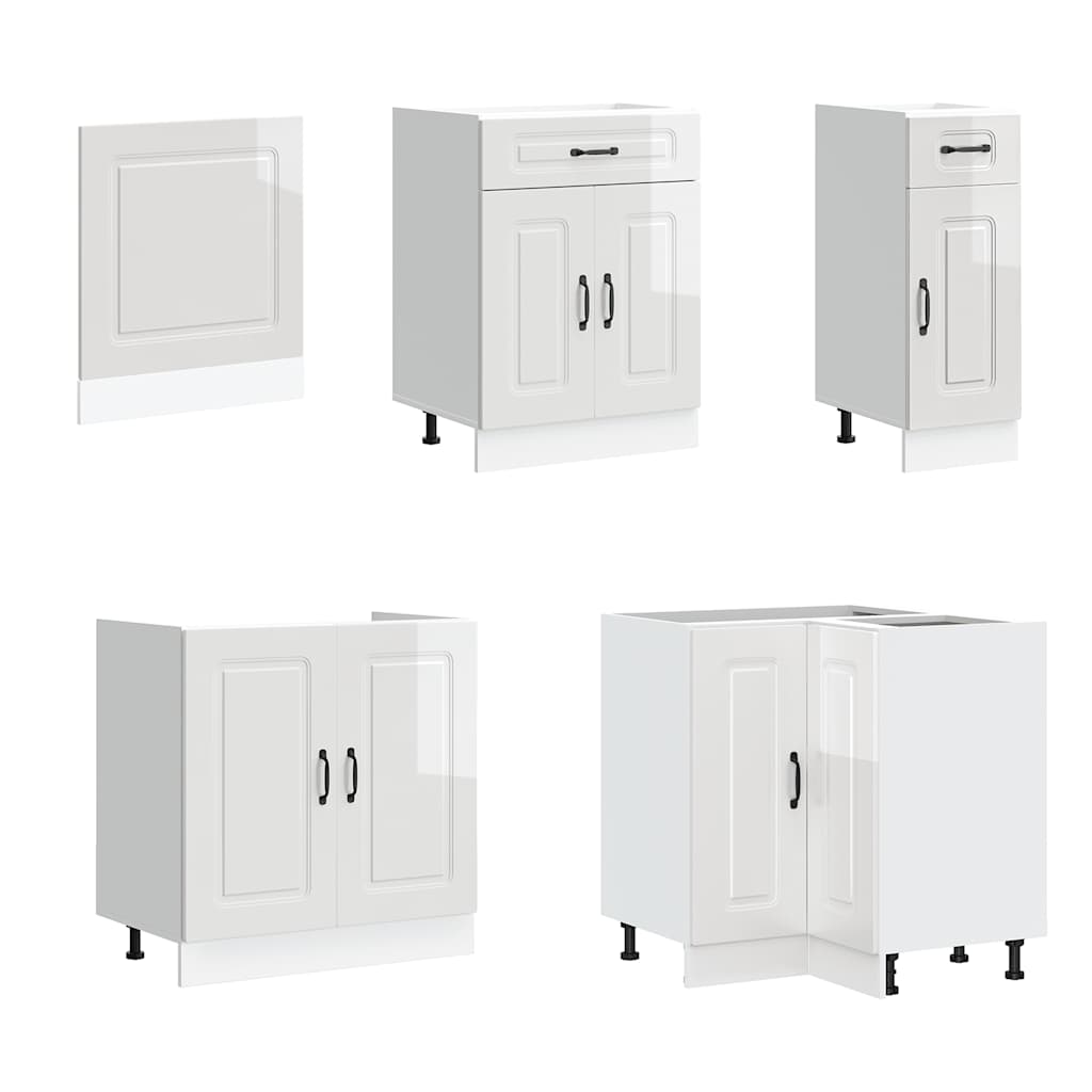 11-piece kitchen cabinet set Kalmar high-gloss white wood-based panel