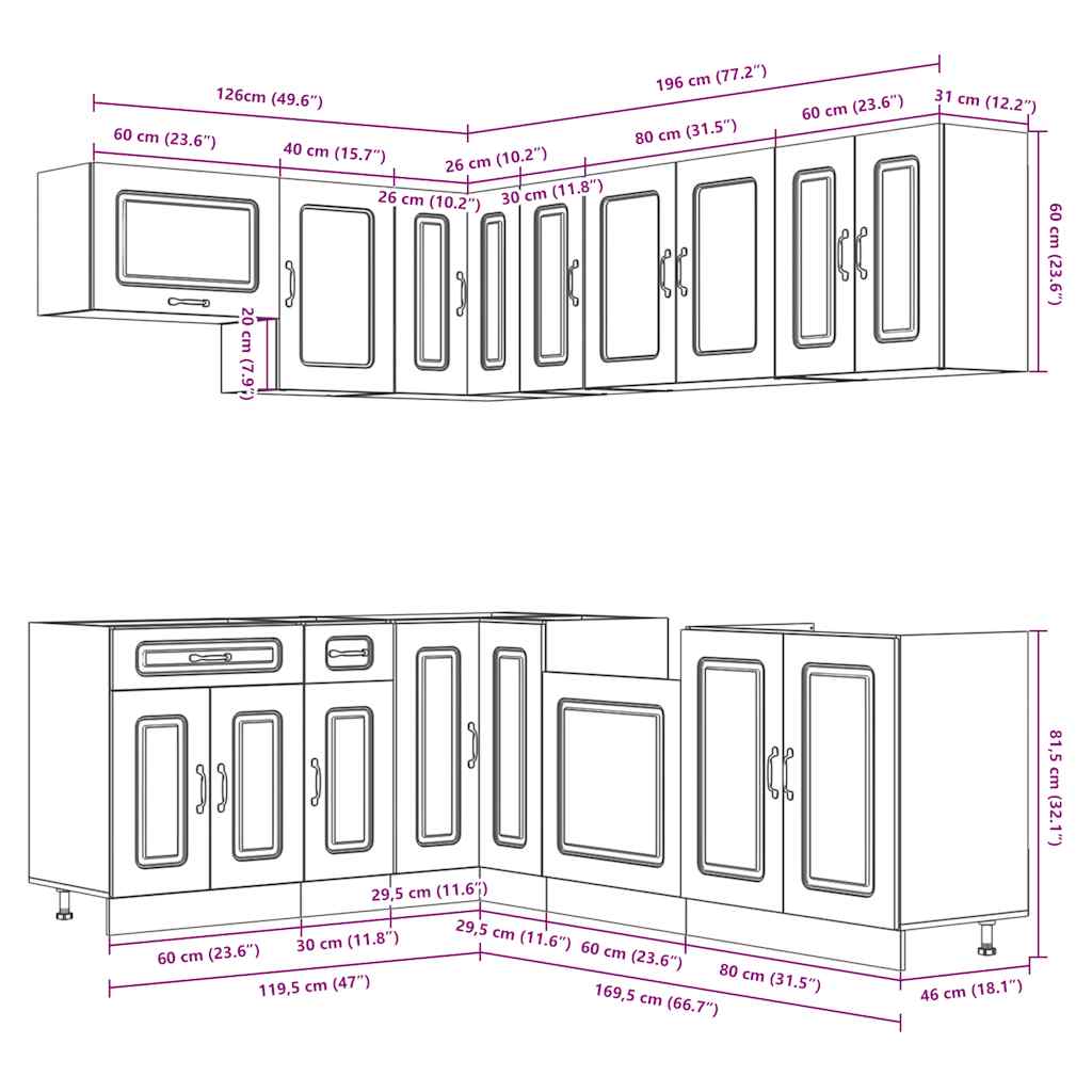 11-piece kitchen cabinet set Kalmar high-gloss white wood-based panel