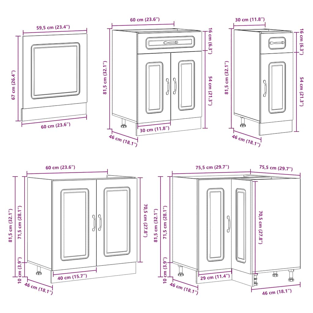 11-piece kitchen cabinet set Kalmar high-gloss white wood-based panel