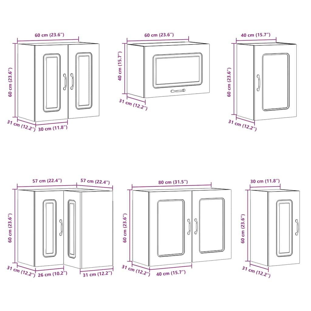 11-piece kitchen cabinet set Kalmar high-gloss white wood-based panel