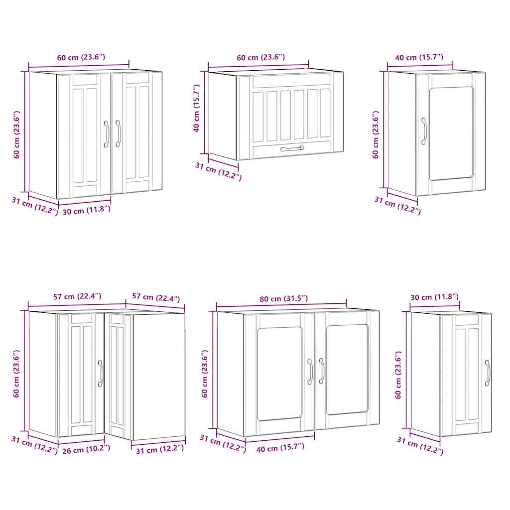 11-piece kitchen cabinet set Lucca Sonoma oak wood-based material