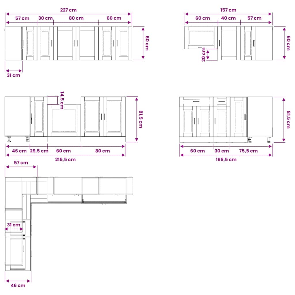 11-tlg. Küchenschrank-Set Porto Weiß Holzwerkstoff