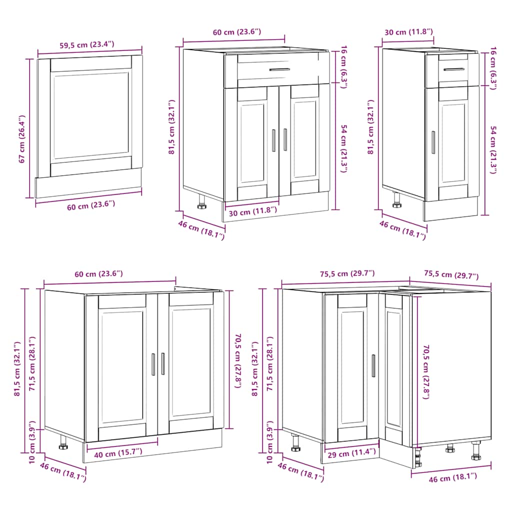 11-piece kitchen cabinet set Porto Sonoma oak wood-based material