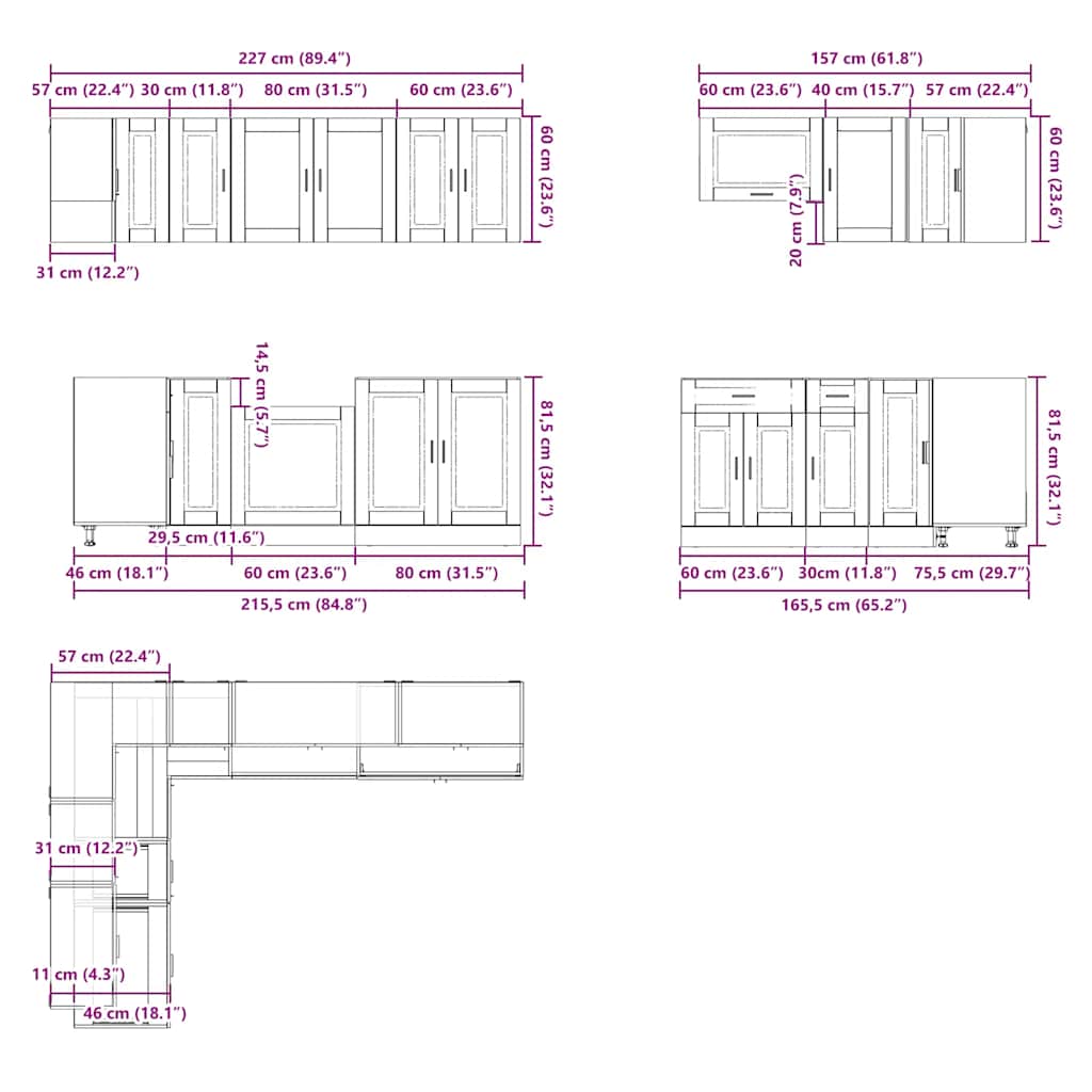 11-piece kitchen cabinet set Porto concrete grey wood-based panel