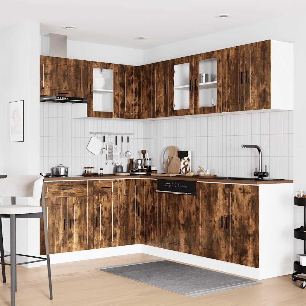 11-piece kitchen cabinet set Porto smoked oak wood material