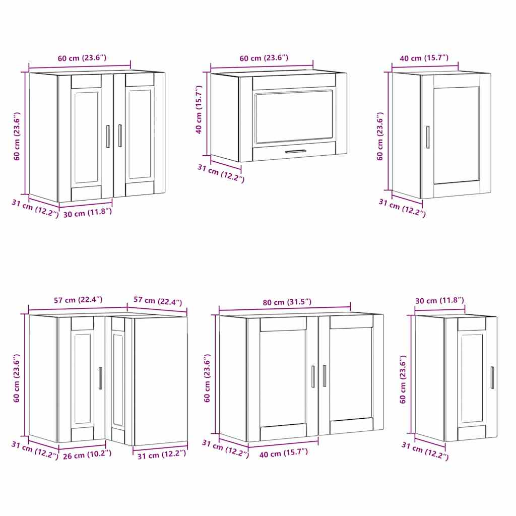 11-piece kitchen cabinet set Porto smoked oak wood material