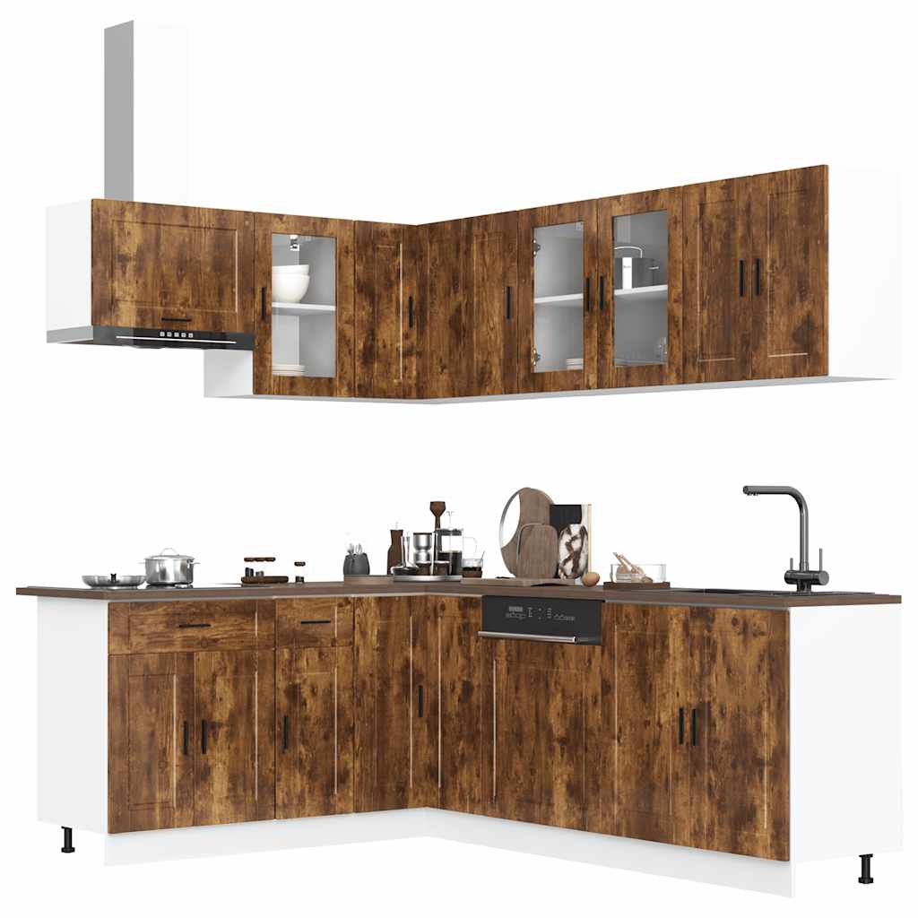 11-piece kitchen cabinet set Porto smoked oak wood material