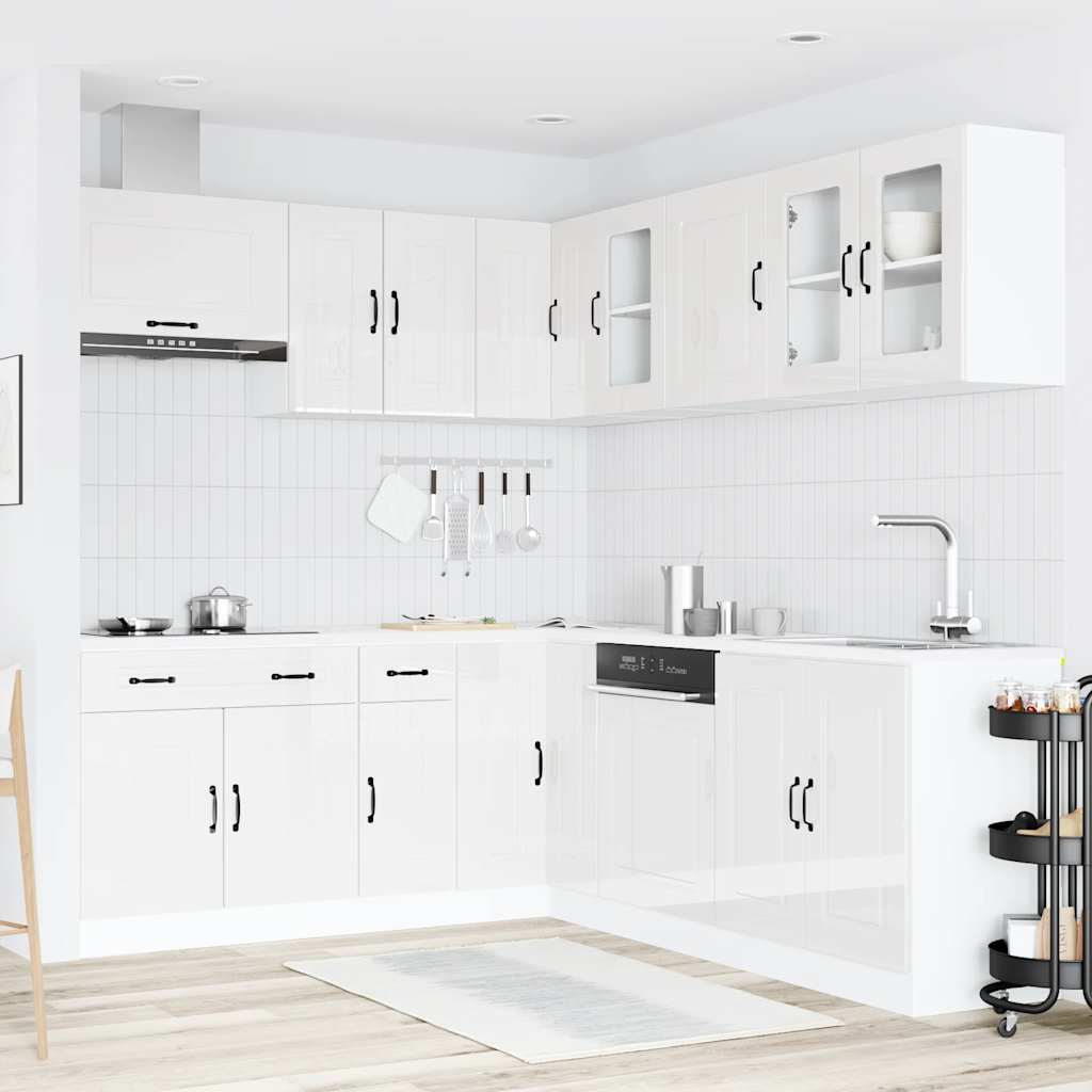 11-piece kitchen cabinet set Kalmar high-gloss white wood-based panel