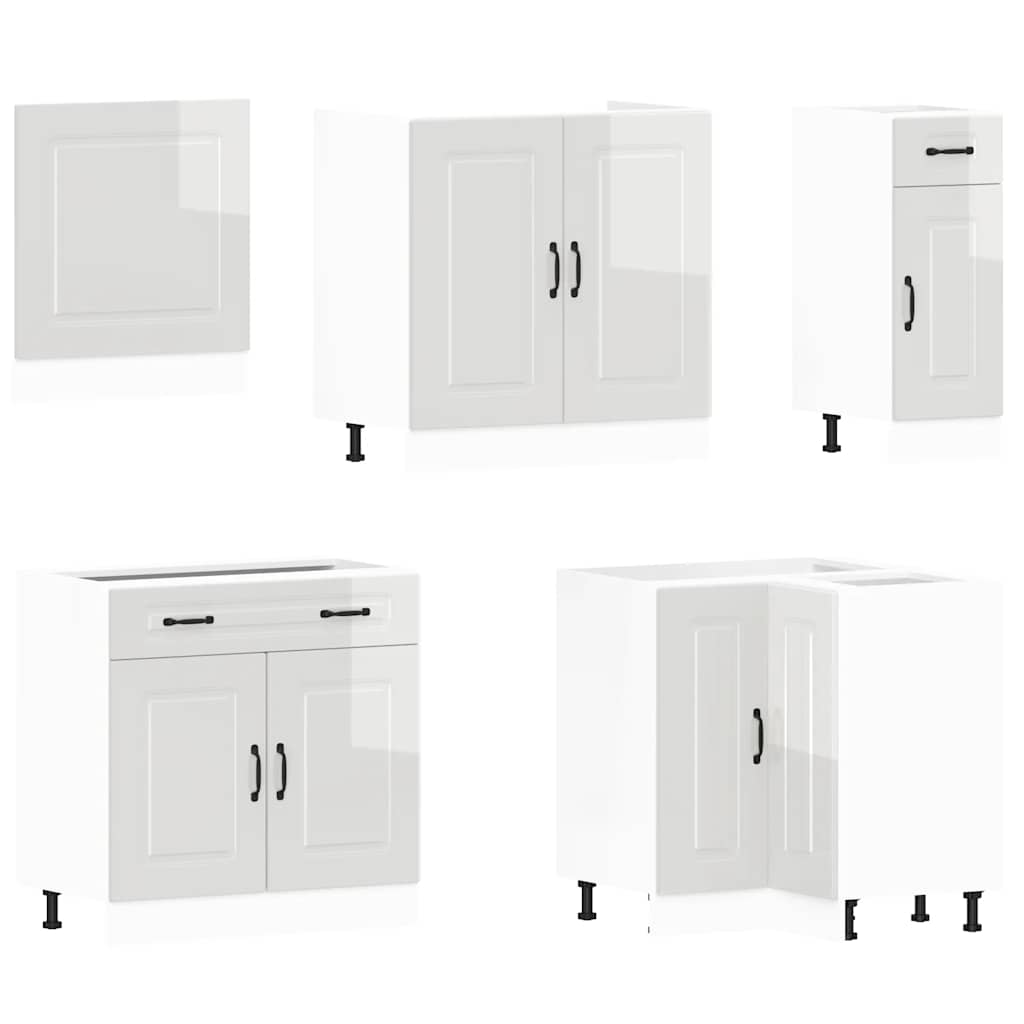 11-piece kitchen cabinet set Kalmar high-gloss white wood-based panel