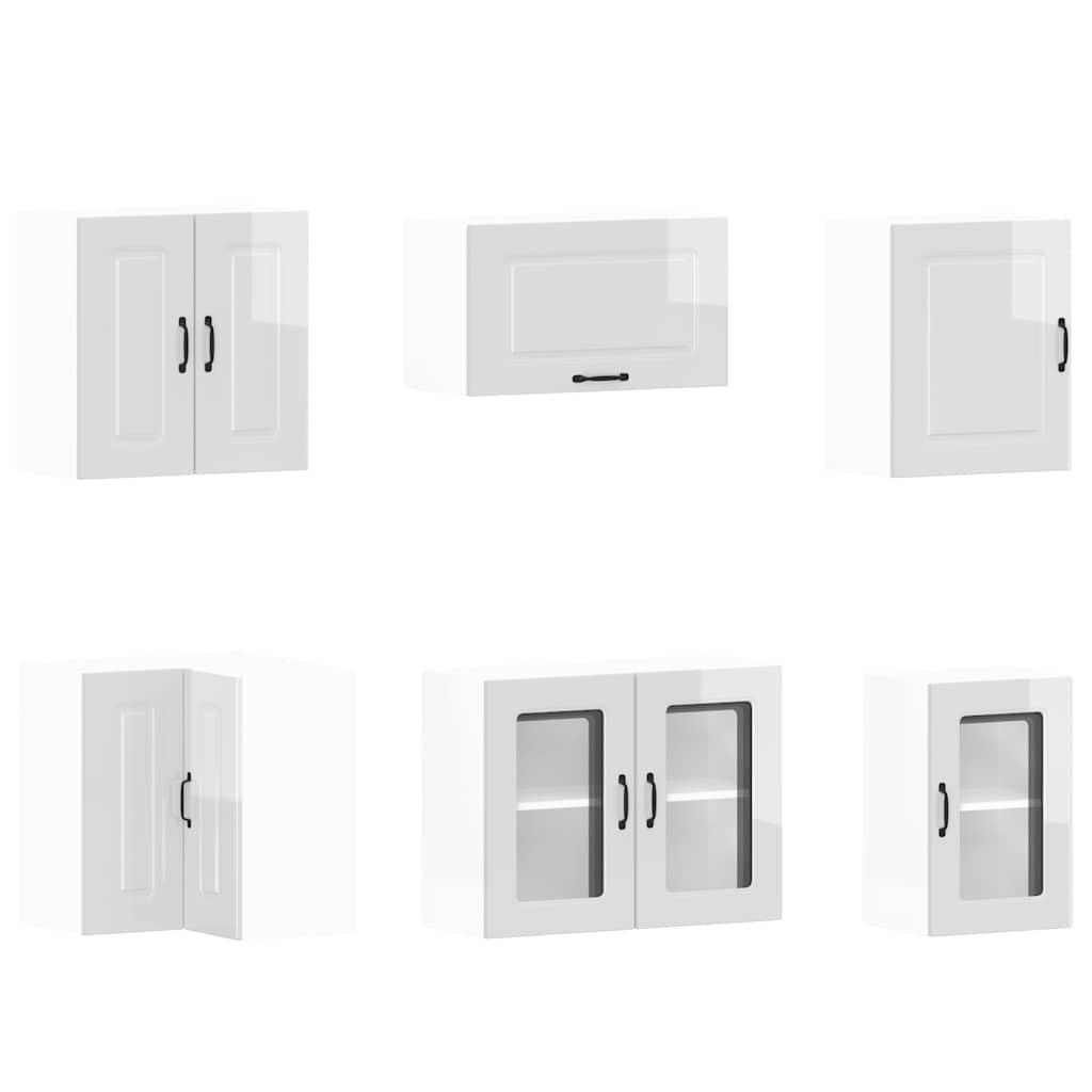 11-piece kitchen cabinet set Kalmar high-gloss white wood-based panel