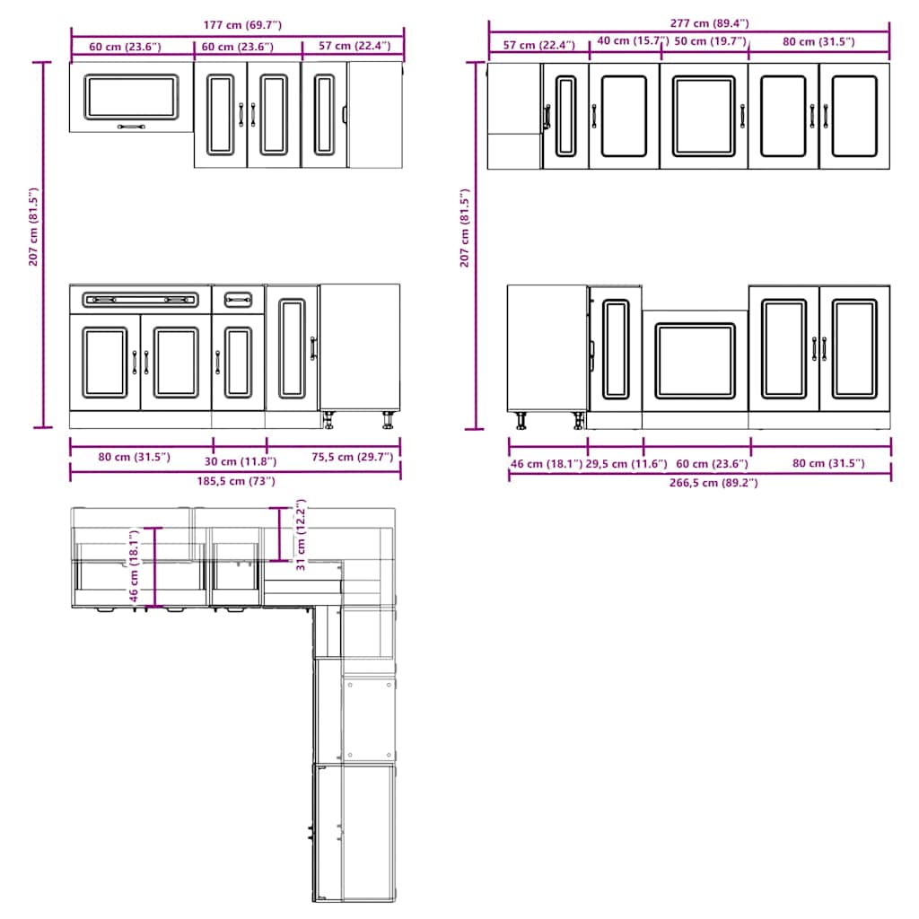 11-piece kitchen cabinet set Kalmar high-gloss white wood-based panel