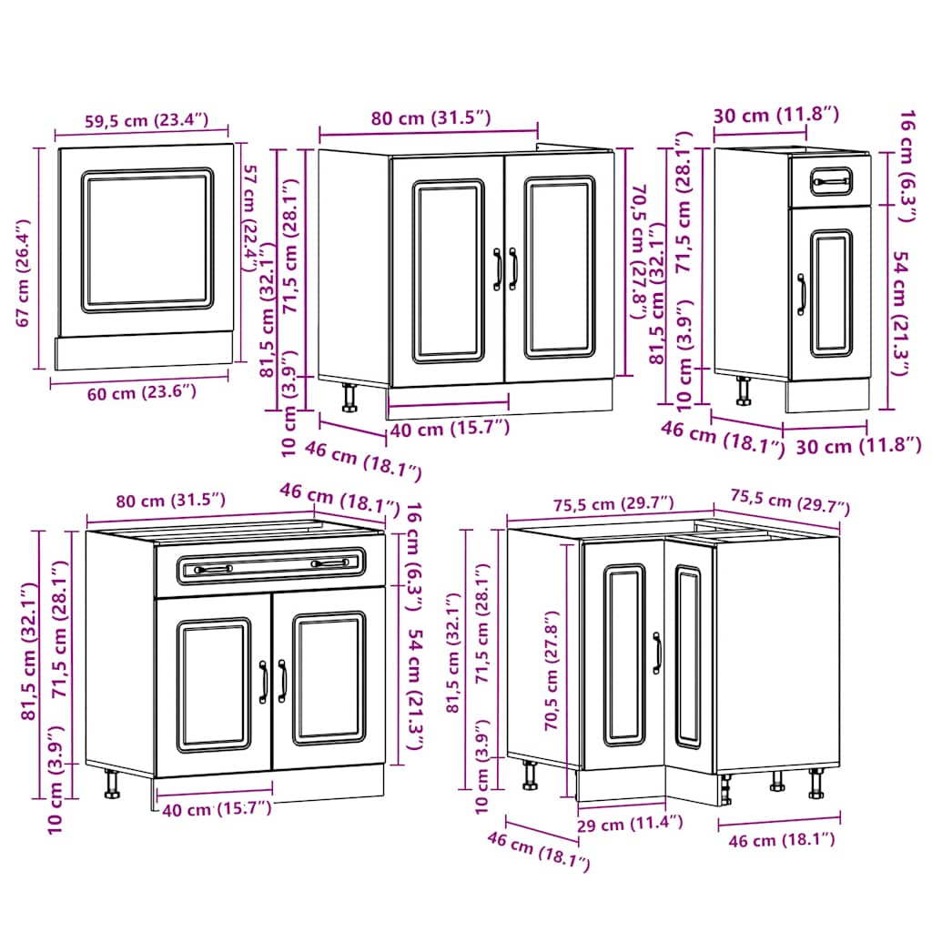 11-piece kitchen cabinet set Kalmar high-gloss white wood-based panel