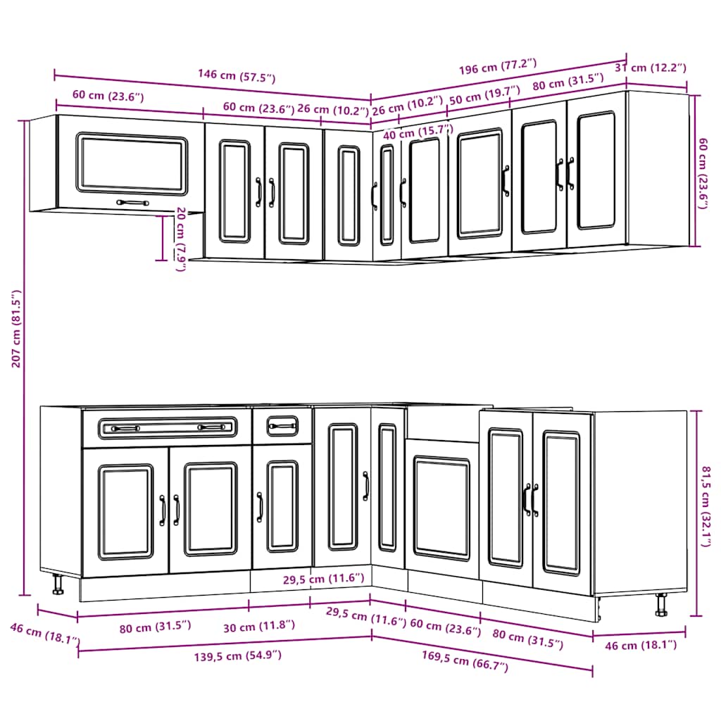 11-piece kitchen cabinet set Kalmar high-gloss white wood-based panel