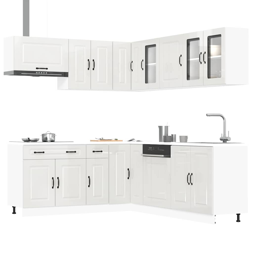 11-piece kitchen cabinet set Kalmar high-gloss white wood-based panel