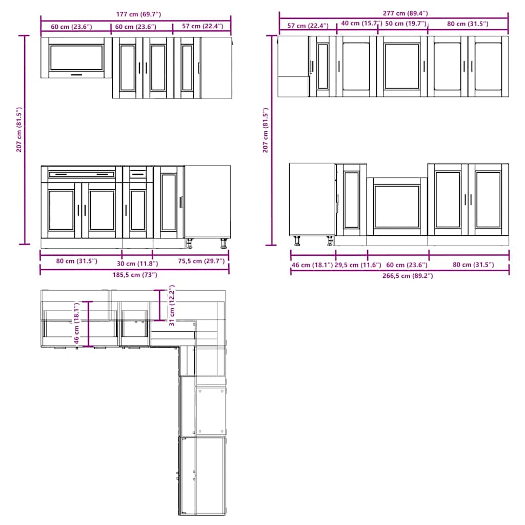 11-piece kitchen cabinet set Porto concrete grey wood-based panel