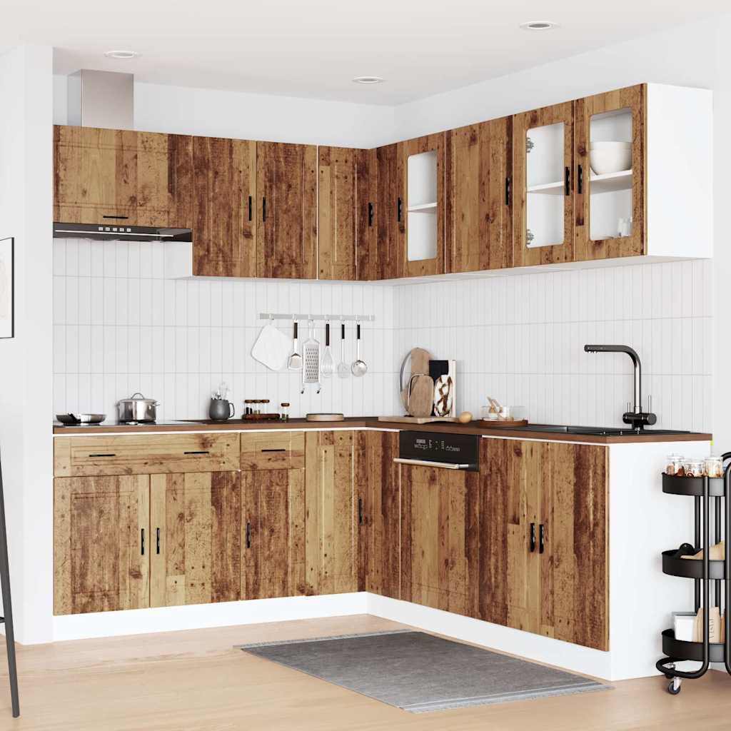 11-piece Porto kitchen cabinet set in reclaimed wood look