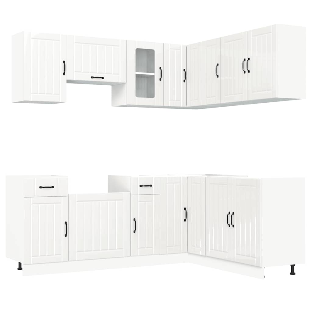 Ensemble de 11 meubles de cuisine Kalmar en panneaux de bois blanc brillant