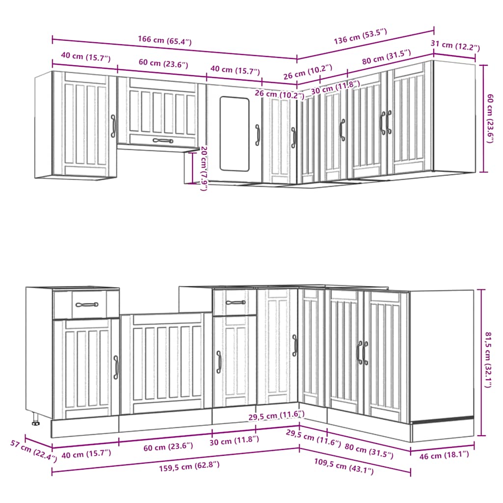 11-piece kitchen cabinet set Kalmar high-gloss white wood-based panel