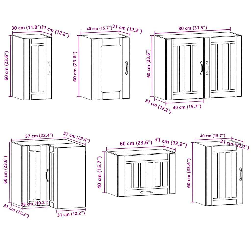 11-piece kitchen cabinet set Kalmar high-gloss white wood-based panel